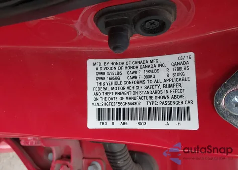 2016 Honda Civic Lx from USA, damaged, VIN 2HGFC2F56GH544302